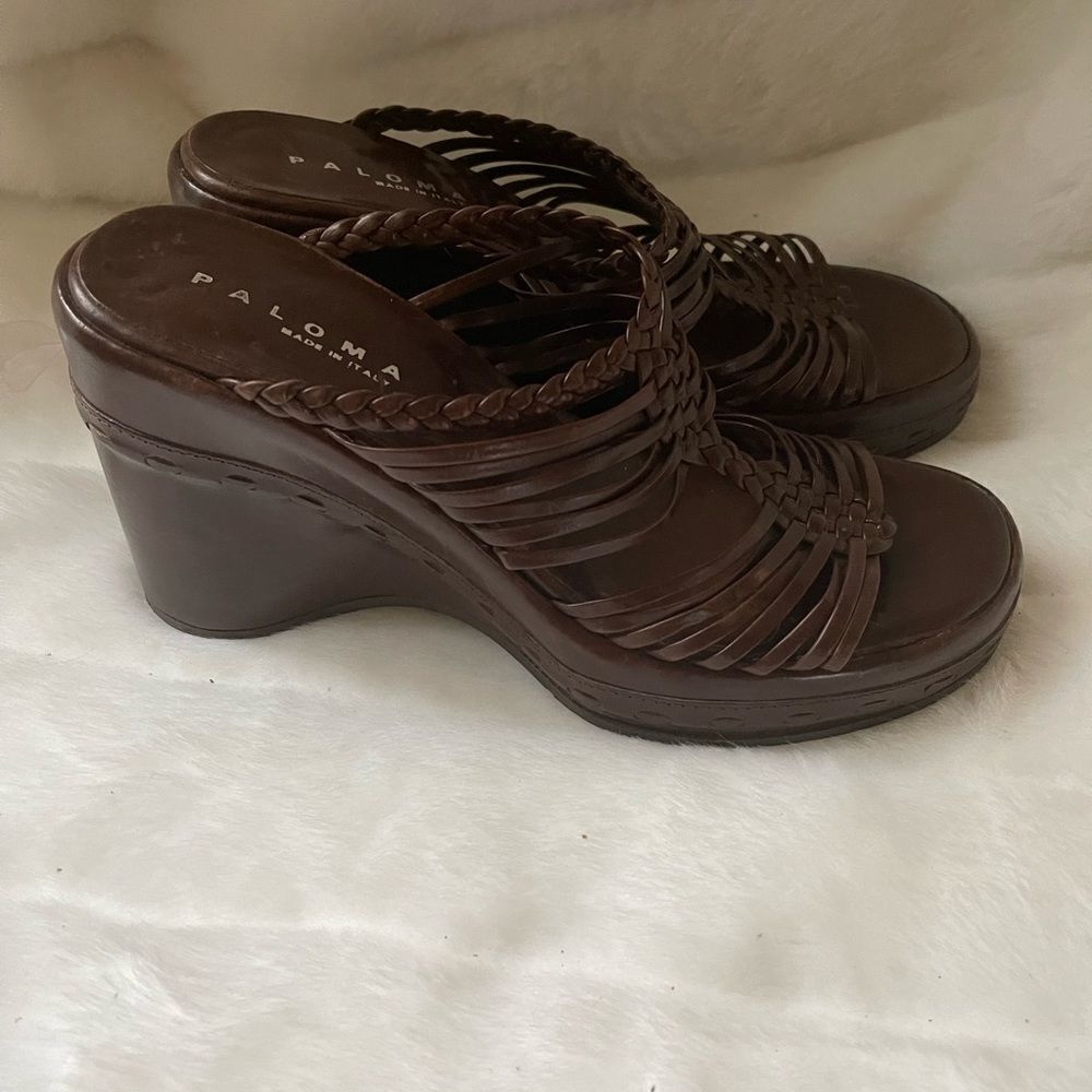Paloma made in Italy brown braided straps wedge platform sandals size 9.5
